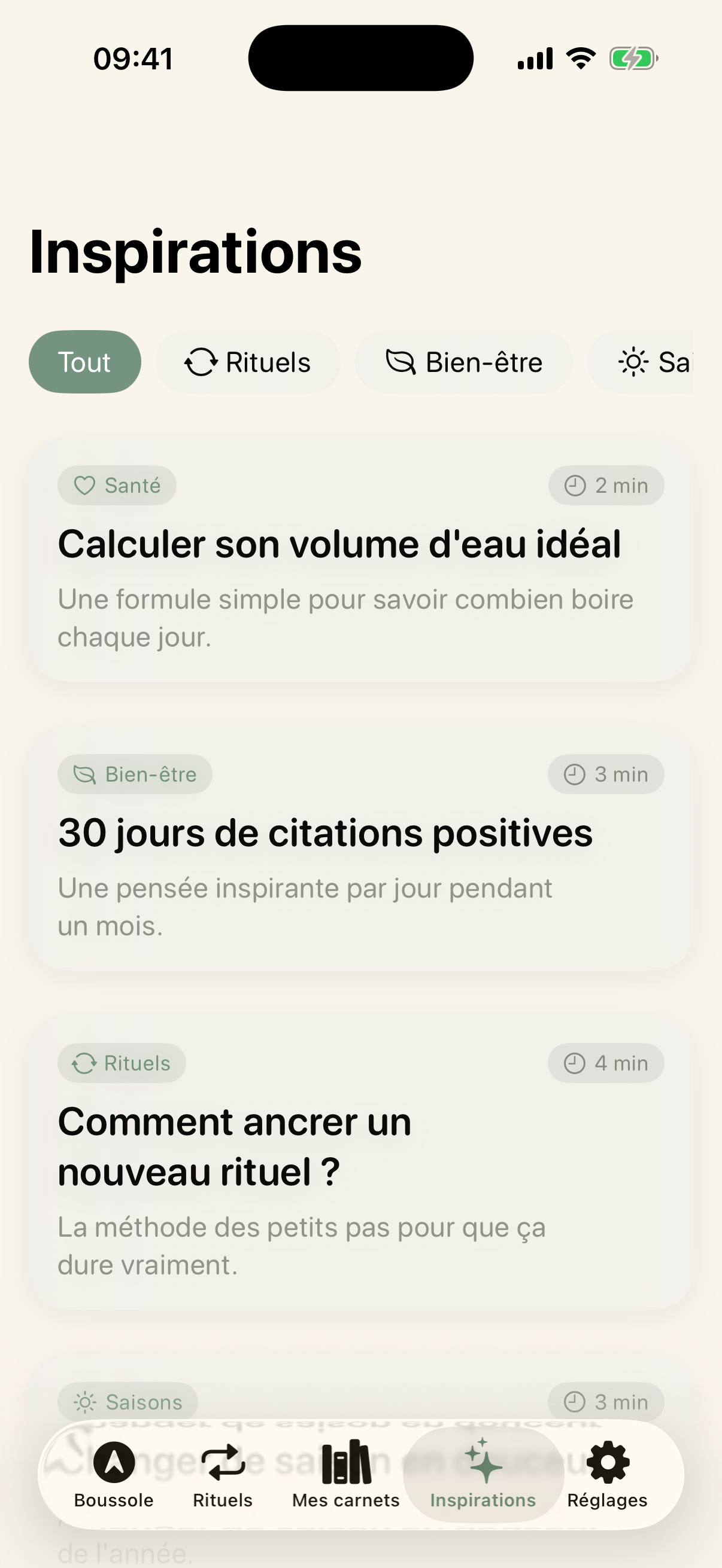 Écran Inspirations de Bulle