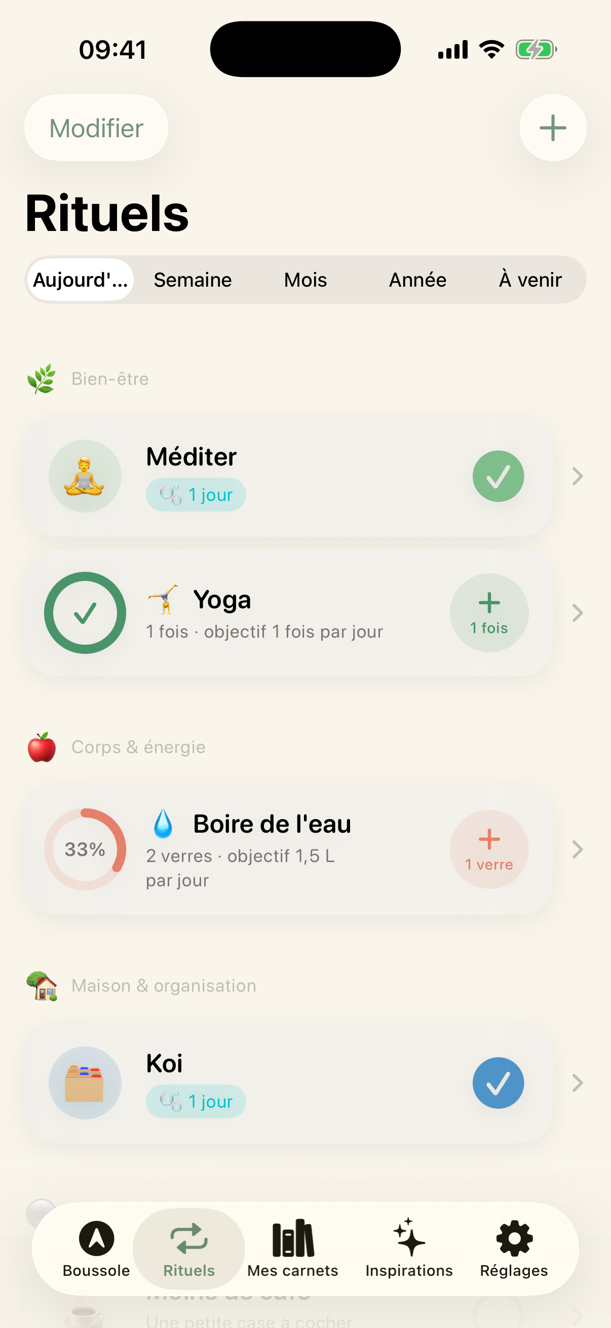 Écran Rituels de Bulle